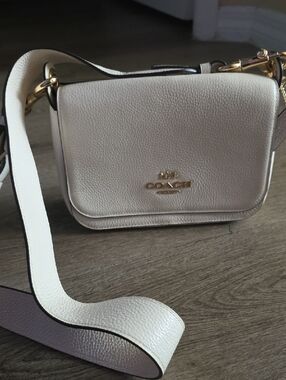 Coach Pebbled Leather Crossbody Bag in Cream with Gold Hardware